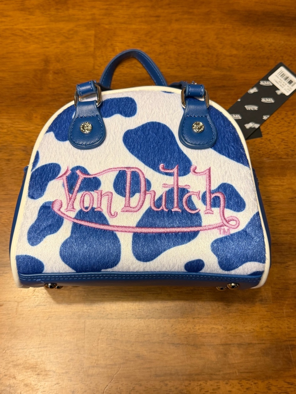 NWT Von Dutch Blue Cow Print Mini Bowling Bag